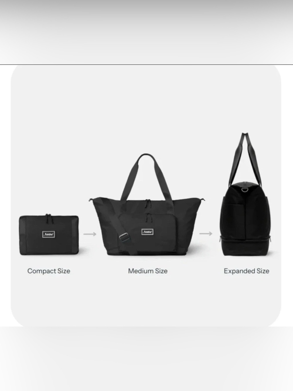 NWT The Foldie Black Packable Tote Duffel Bag - Picture 2 of 10